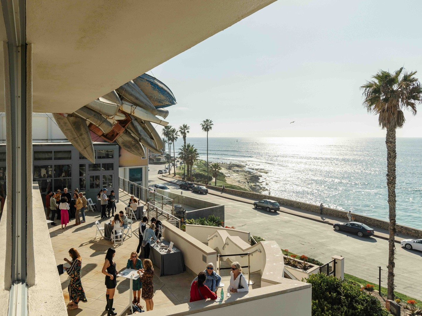 Gallery space at the Museum of Contemporary Art San Diego's La Jolla location with an ocean view
